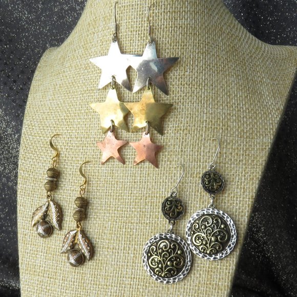 Lot of Silver and Gold Earrings Dangle Mixed Metal Colors - Set of 3...425 - Picture 2 of 2